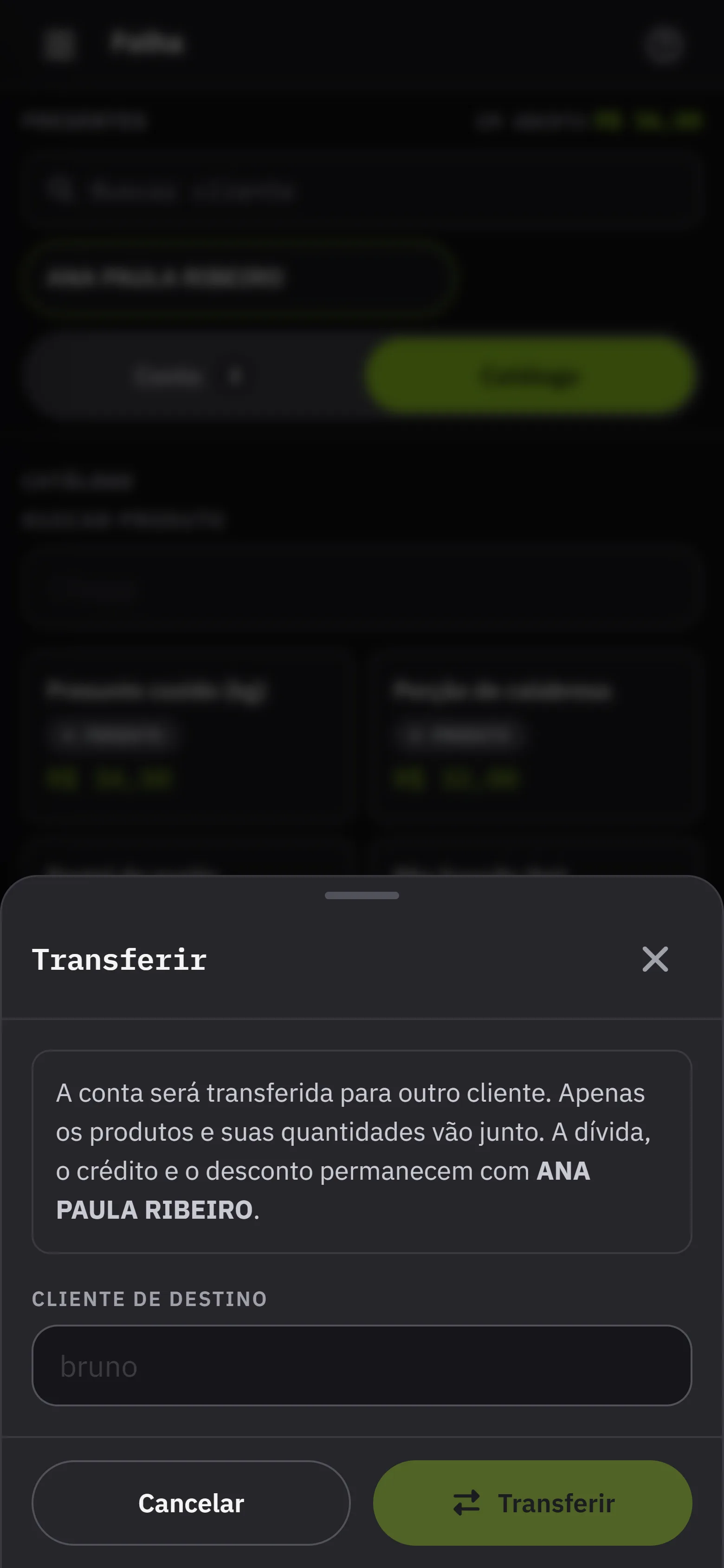 A transferencia da conta aberta para outro cliente